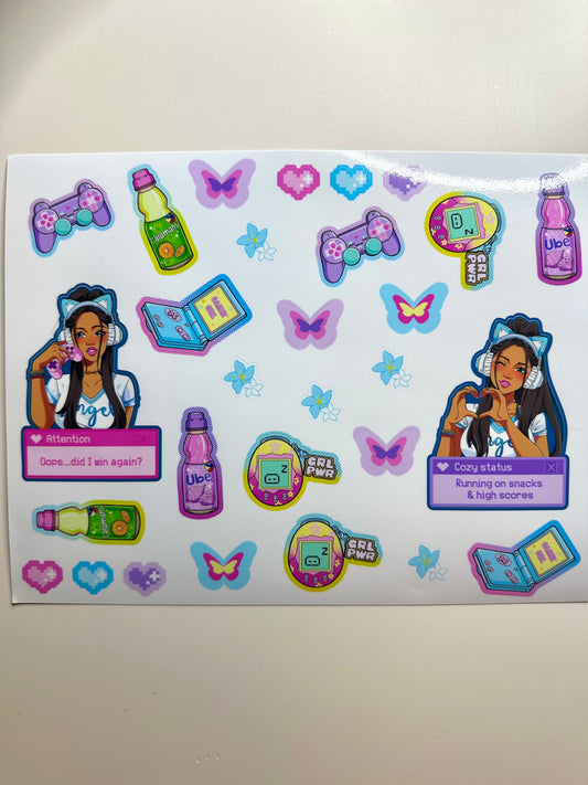 Gamer girl sticker sheet - Goji